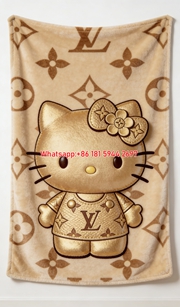 Gold LV Hello Kitty Leather Blanket Monogram Hello Kitty Luxury Throw IMG_3247